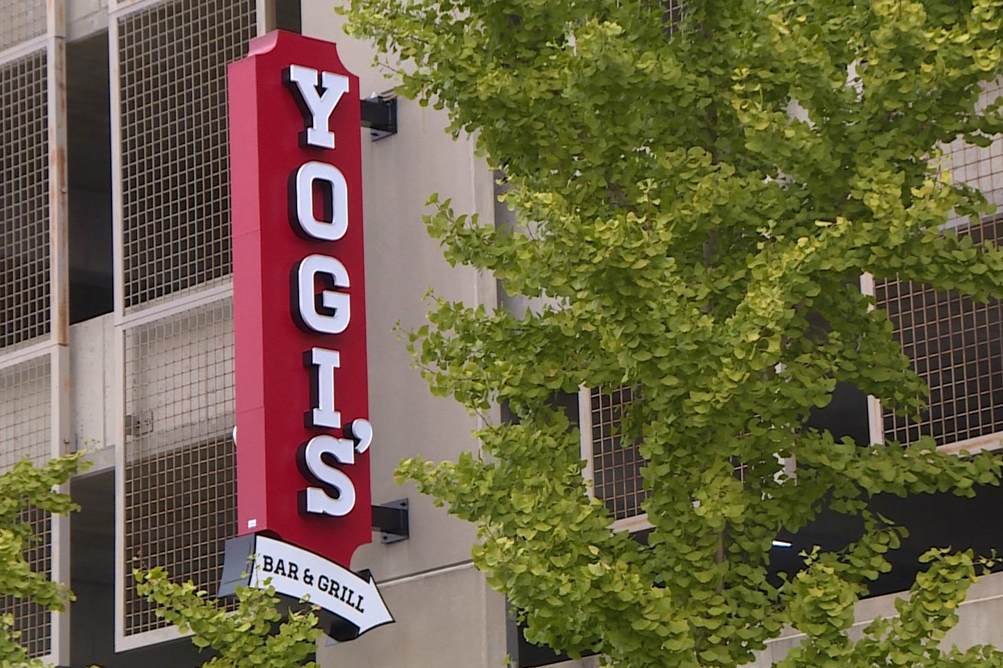 A photo outside Yogi&amp;apos;s Bar and Grill downtown Bloomington.