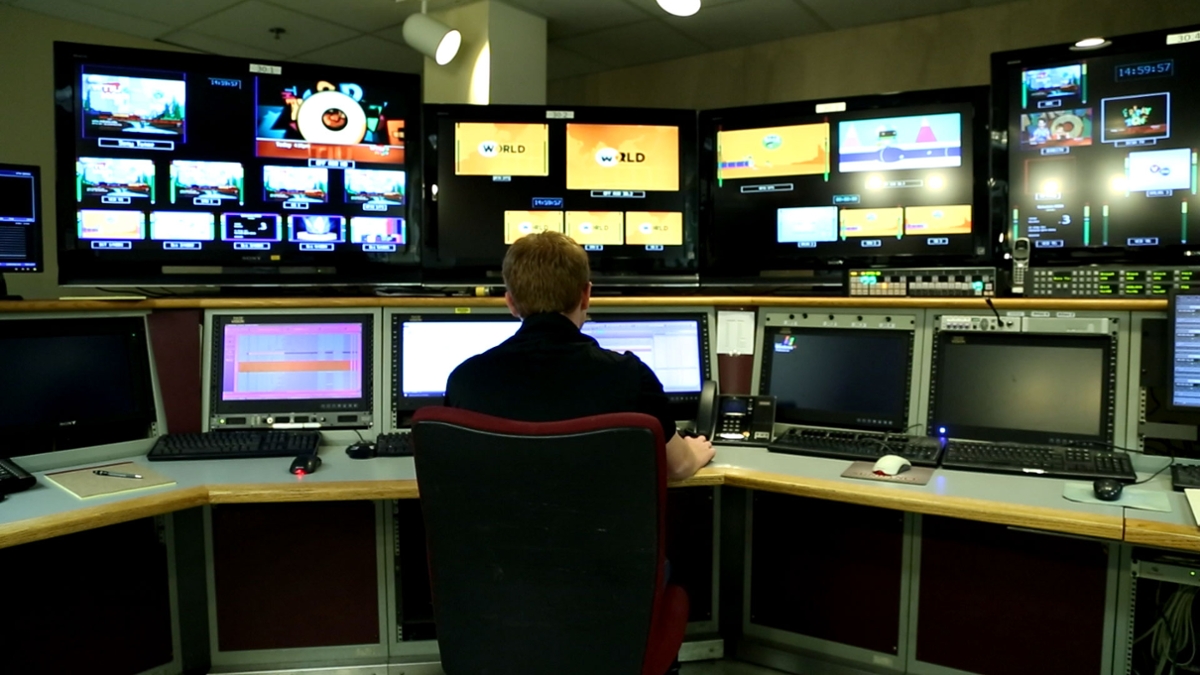 A Television Master Control Operator monitors network feeds and WTIU channels
