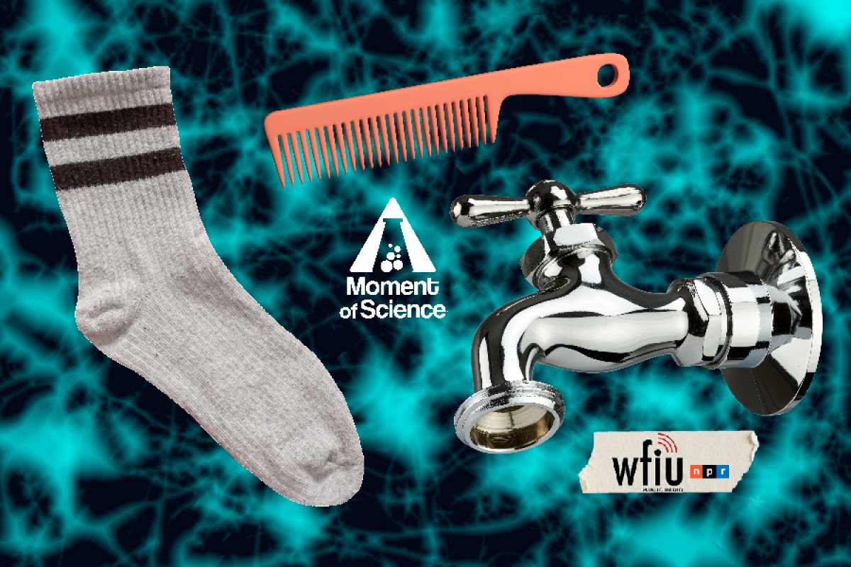 Comb, Sock, Faucet, on a Electric glow background