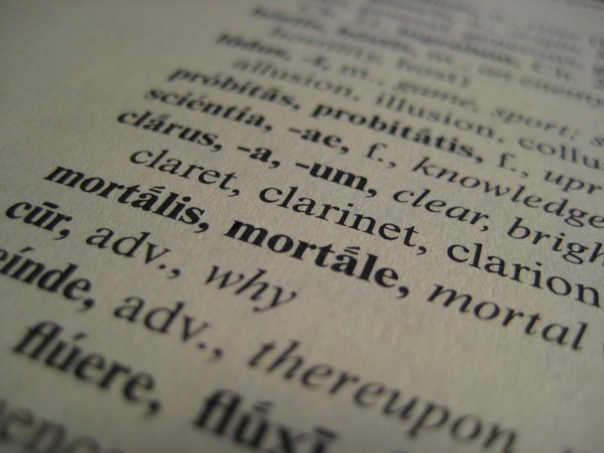 A closeup of a page with latin definitions