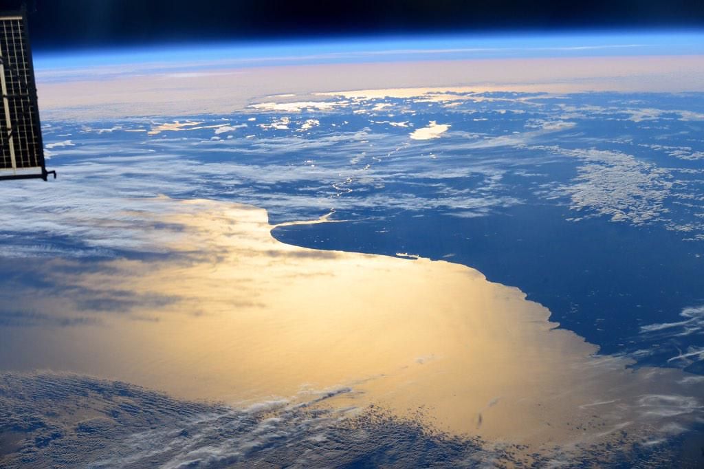 A view of the ocean near Argentina, as seen from the ISS in space