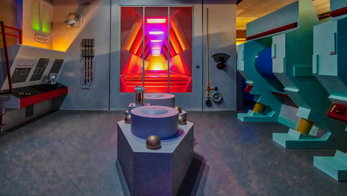 A colorful recreation of the warp drive reactor seen in the original Star Trek show