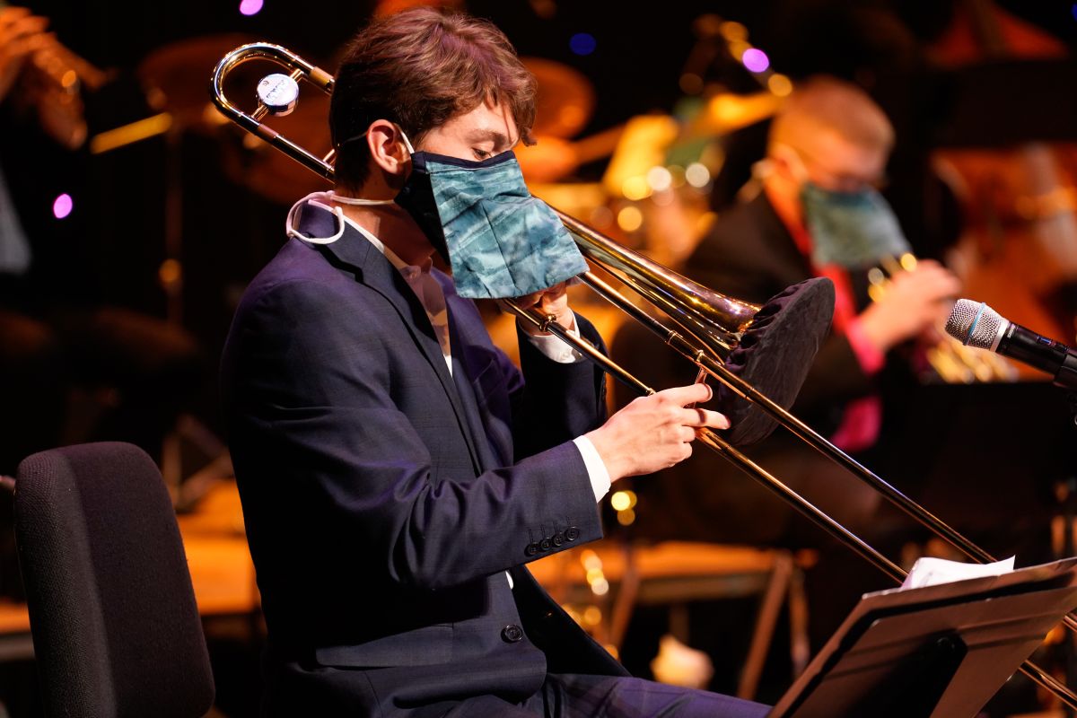 A masked player and a masked trombone!