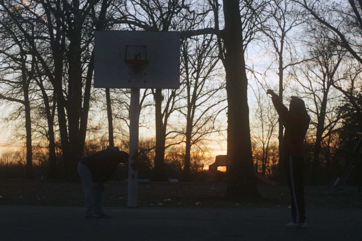 Actors Todd Bruno and Ryan Maloney play basketball in the film Palace (Photo Courtesy of One County Film Company)