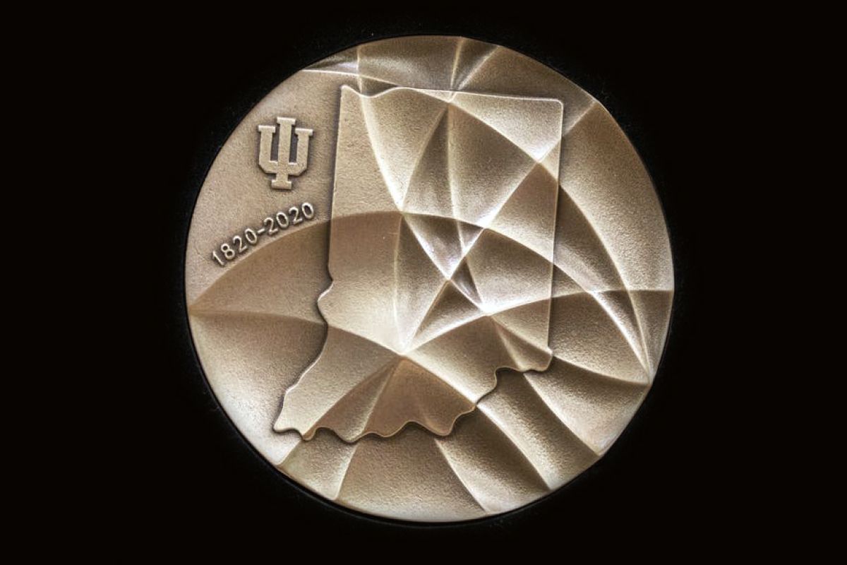 The Indiana University Bicentennial Medal, designed by Jeeyea Kim