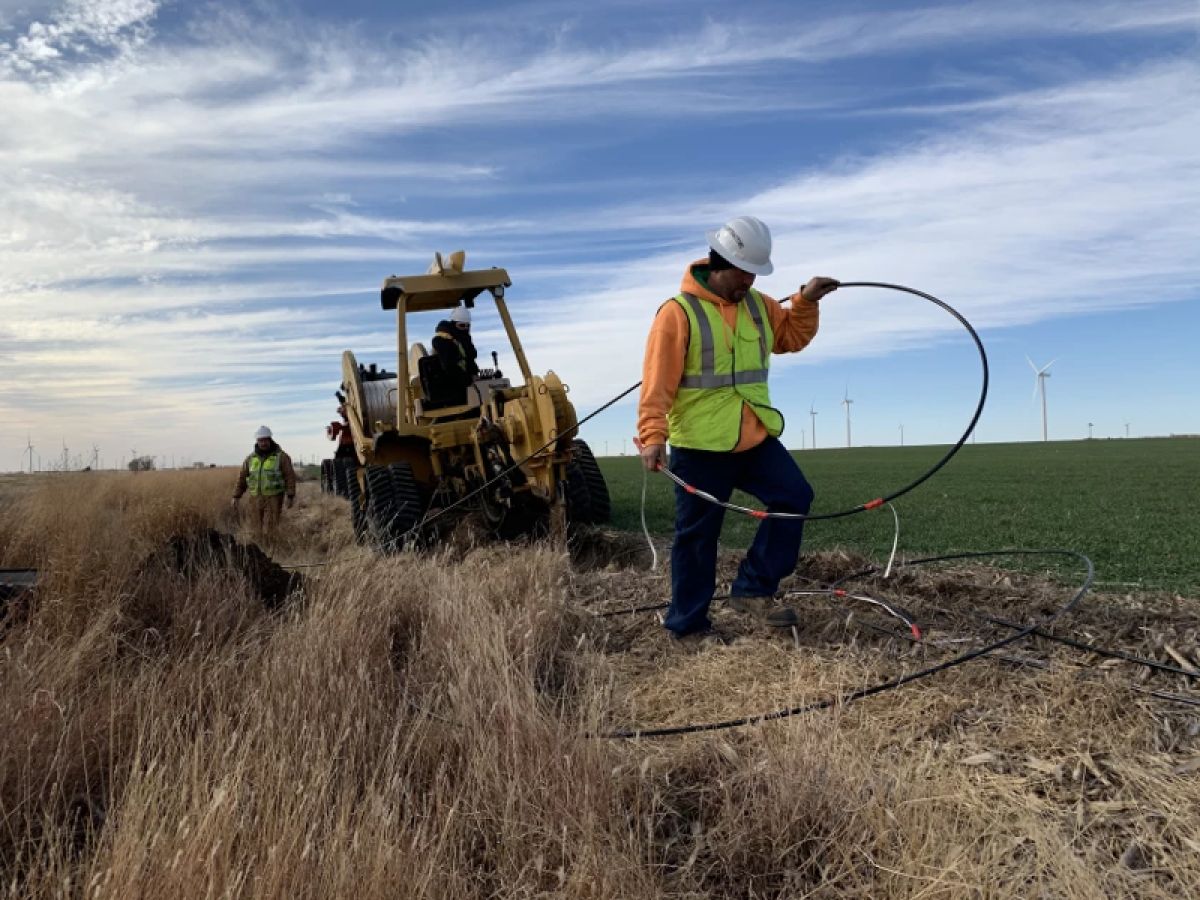 Fiber being installed in rural Kansas