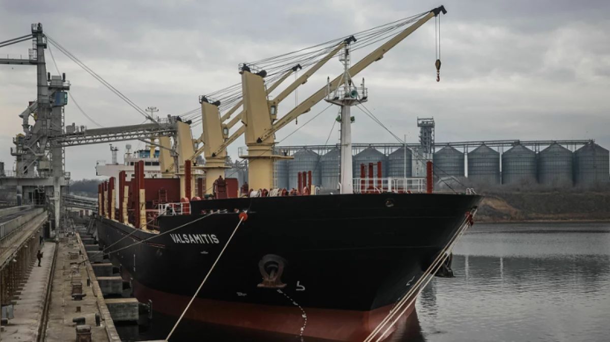 A ship loaded with Ukrainian wheat