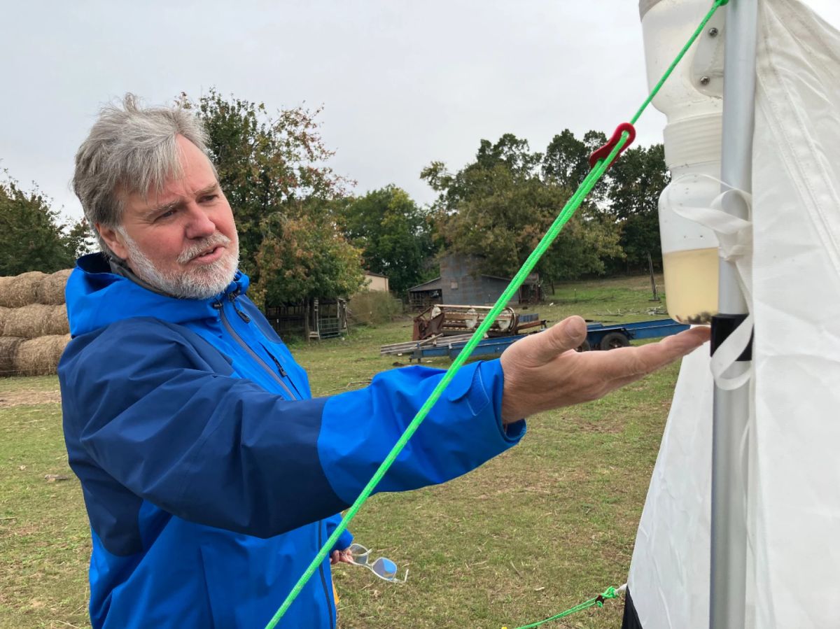 Tom Wassmer showcasing an insect trap tent