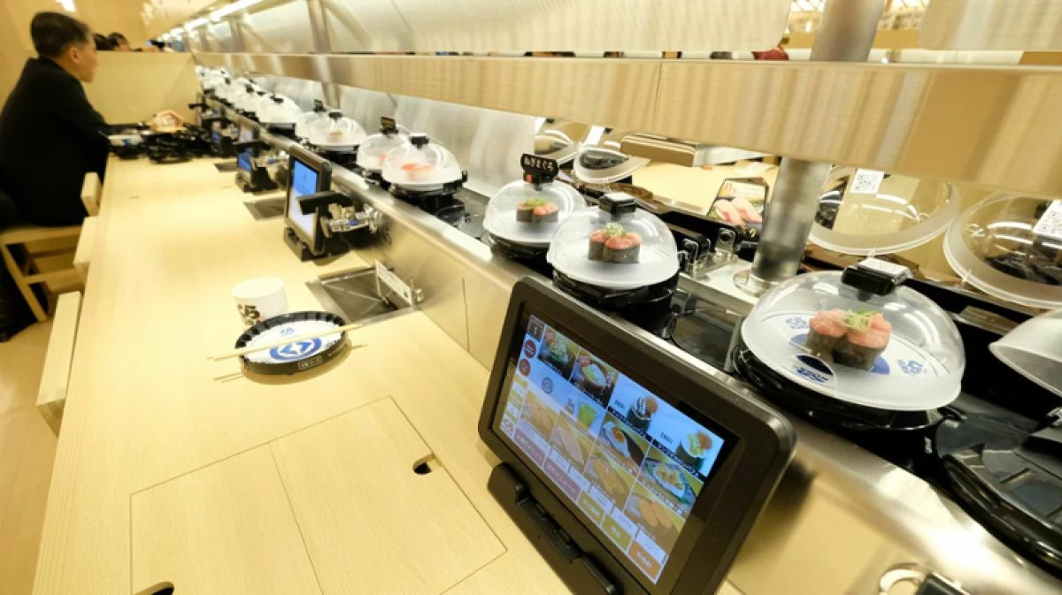 The inside of the flagship store for Kura Sushi