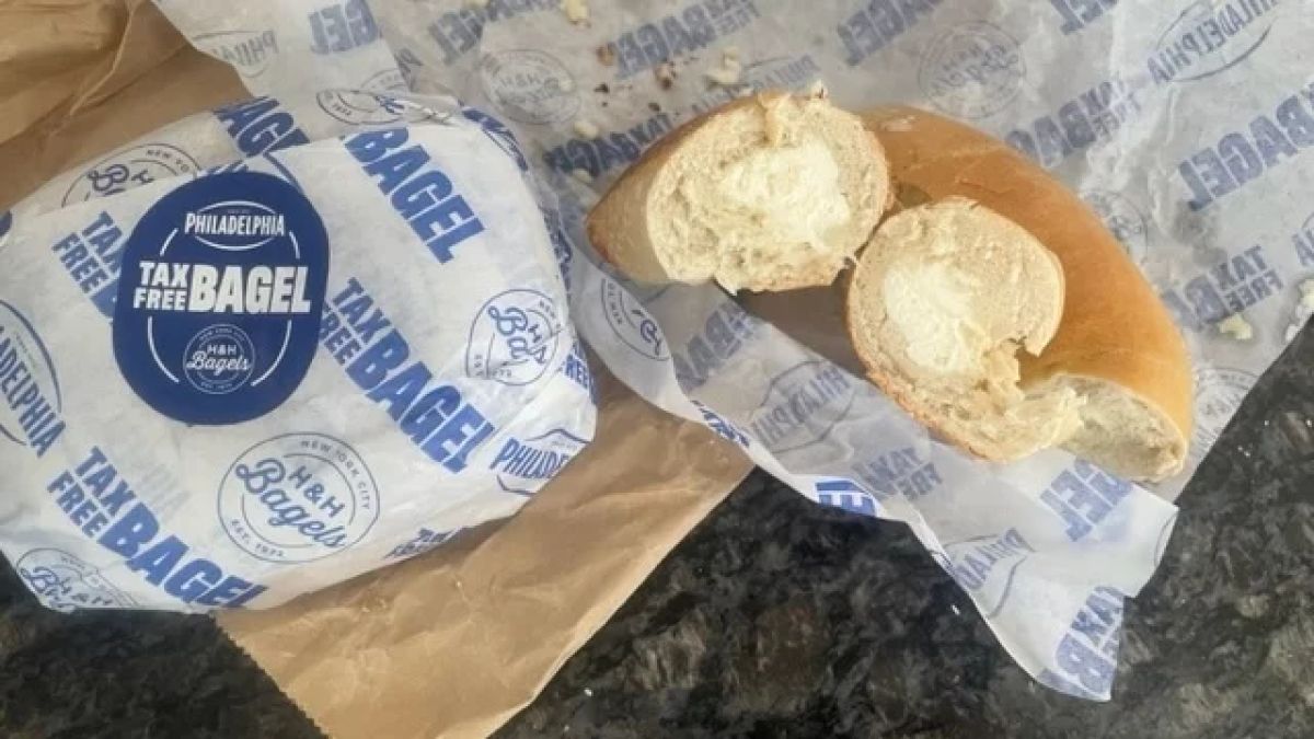 A bagel with cream cheese