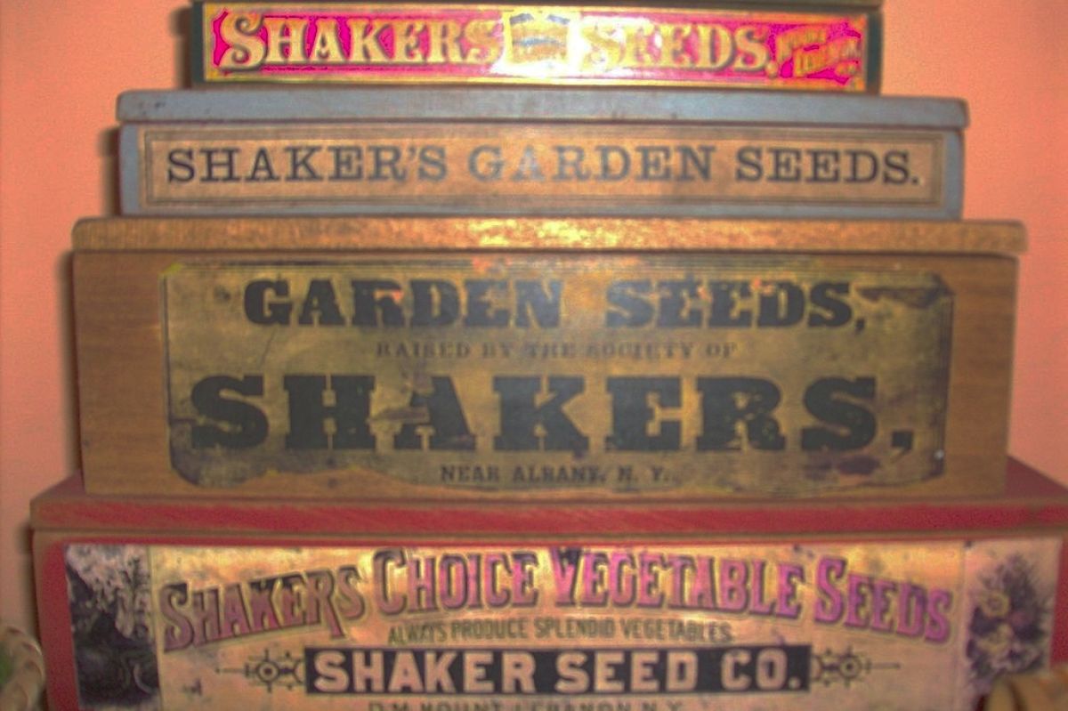 Shaker seed display boxes, stacked