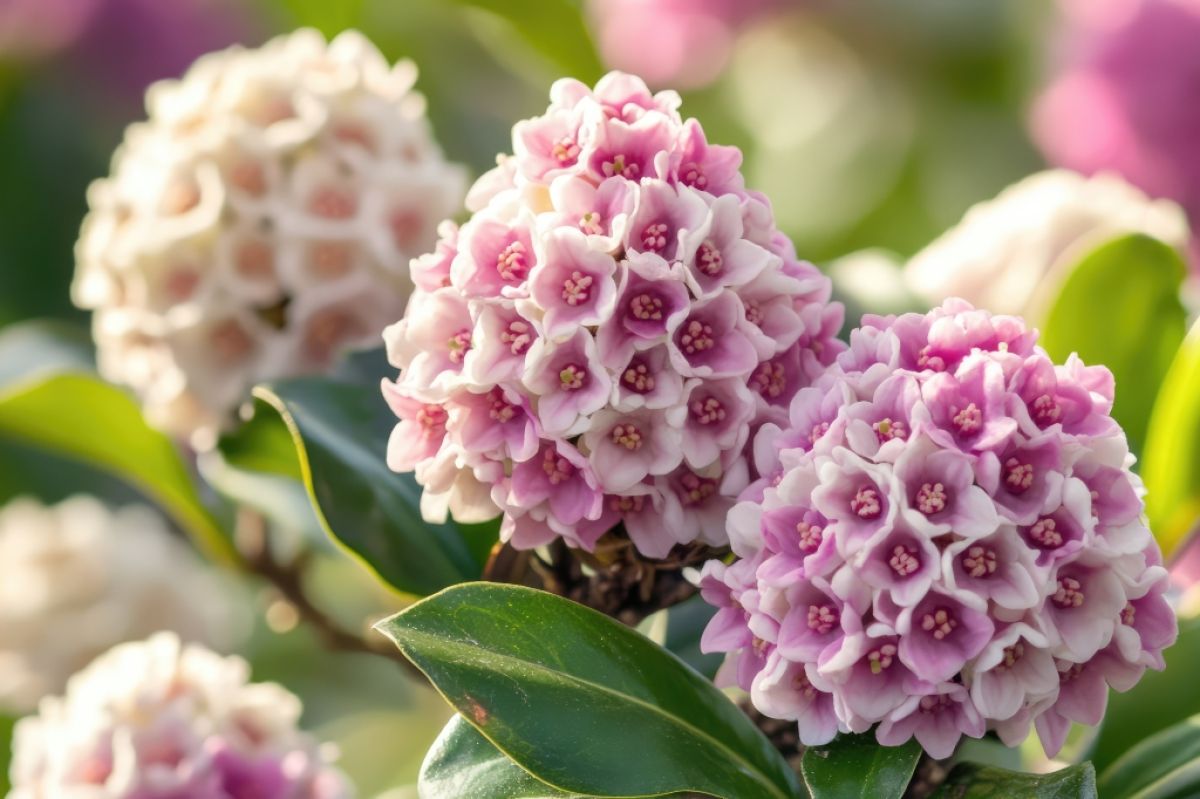 Blooms of the shrub Daphne mezereum