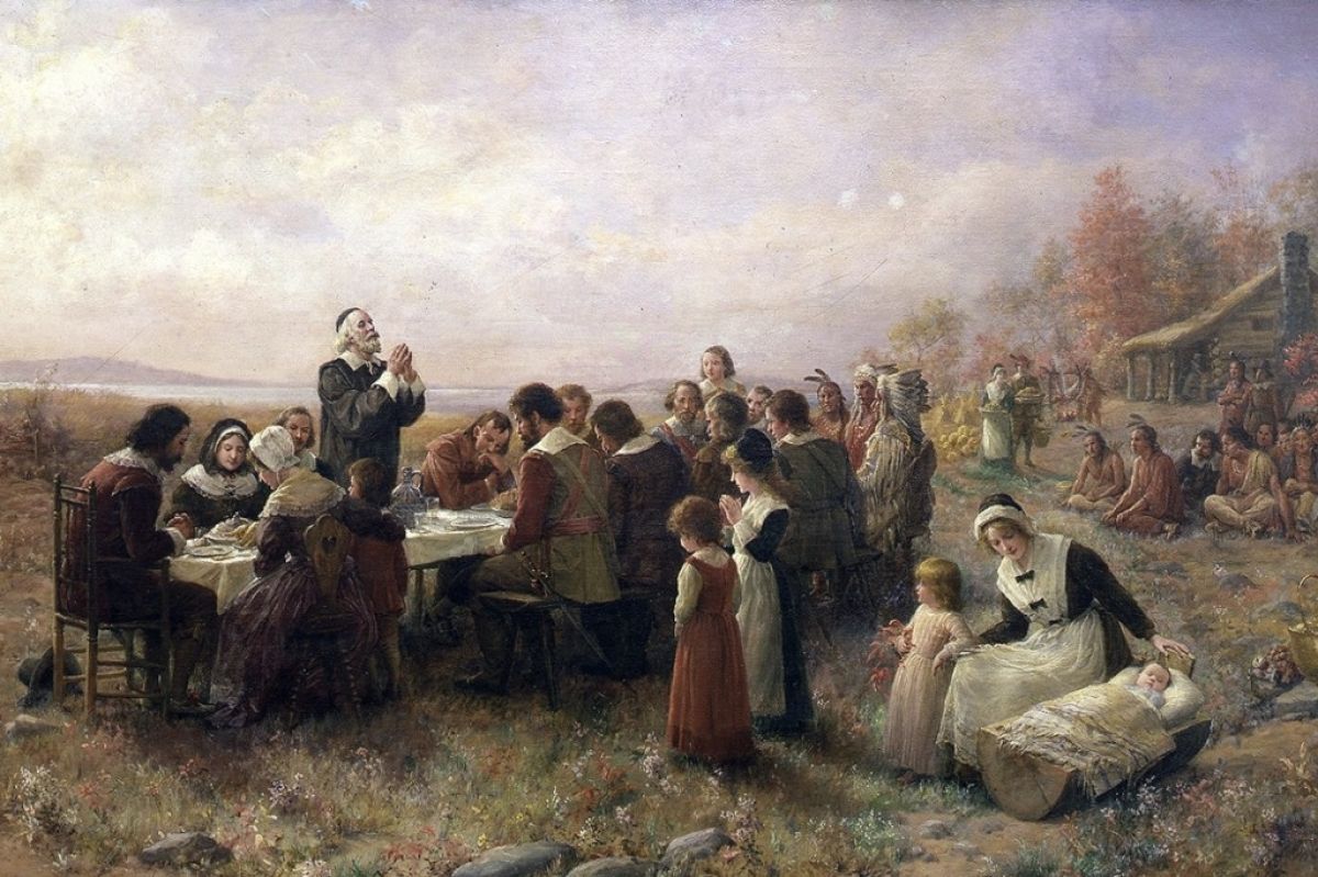 "The First Thanksgiving at Plymouth"  painting