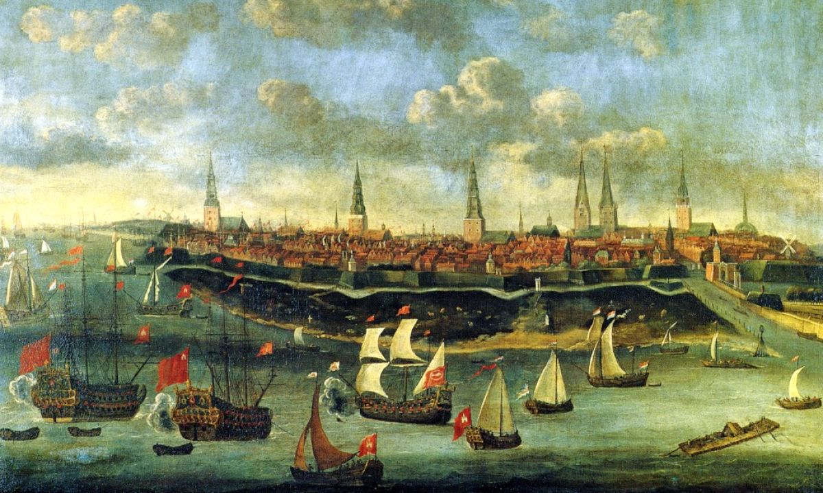 The painting View of Hamburg by Elias Galli, circa 1680.