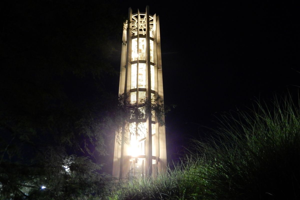 The Wells Metz Carillon at night