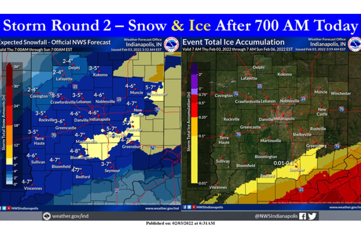 Winter Update snow timing, amount totals, travel warnings, transit closing news Indiana