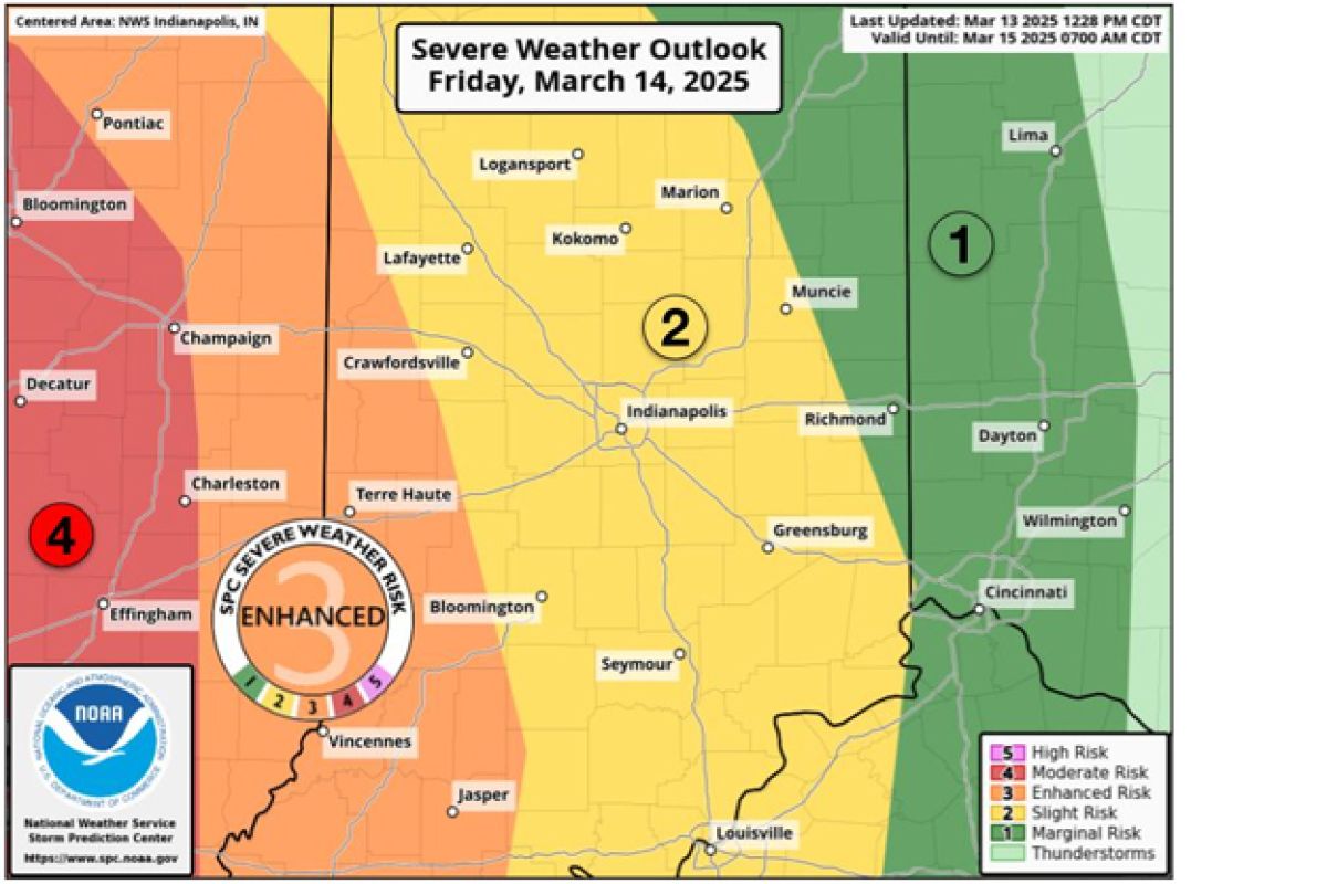 A threat for severe storms is possible late Friday night into early Saturday, with damaging winds the primary threat, along with heavy rain, flooding, and isolated tornadoes.