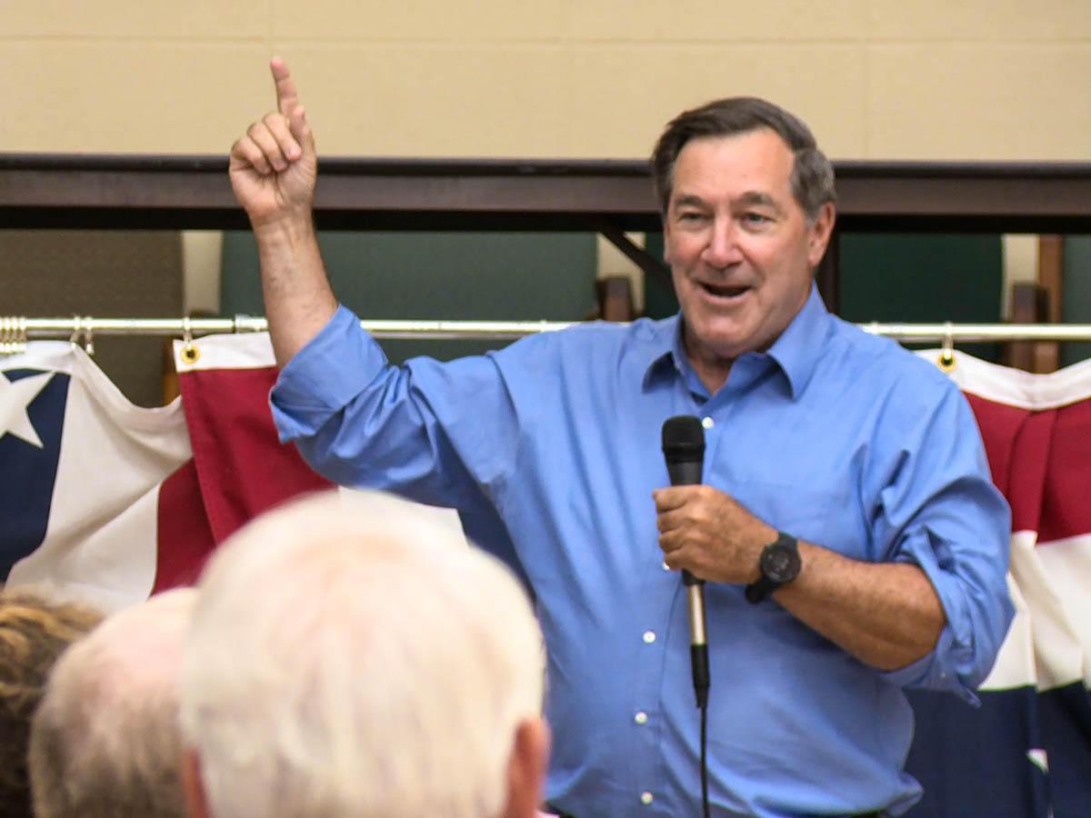 Former U.S. Sen. Joe Donnelly (D-Ind.) delivers a speech at a UAW hall in South Bend, promoting President Joe Biden's American Jobs Plan.