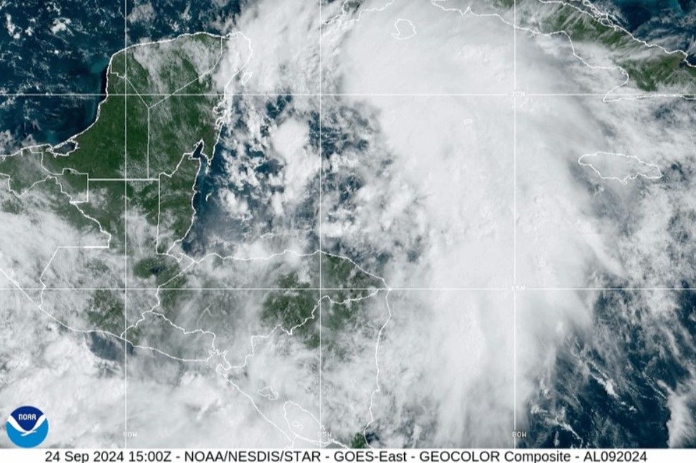 A screenshot from the NOAA website, taken Sept. 24, 2024. The National Hurricane Center predicts Tropical storm Helene will make landfall in Florida Thursday.