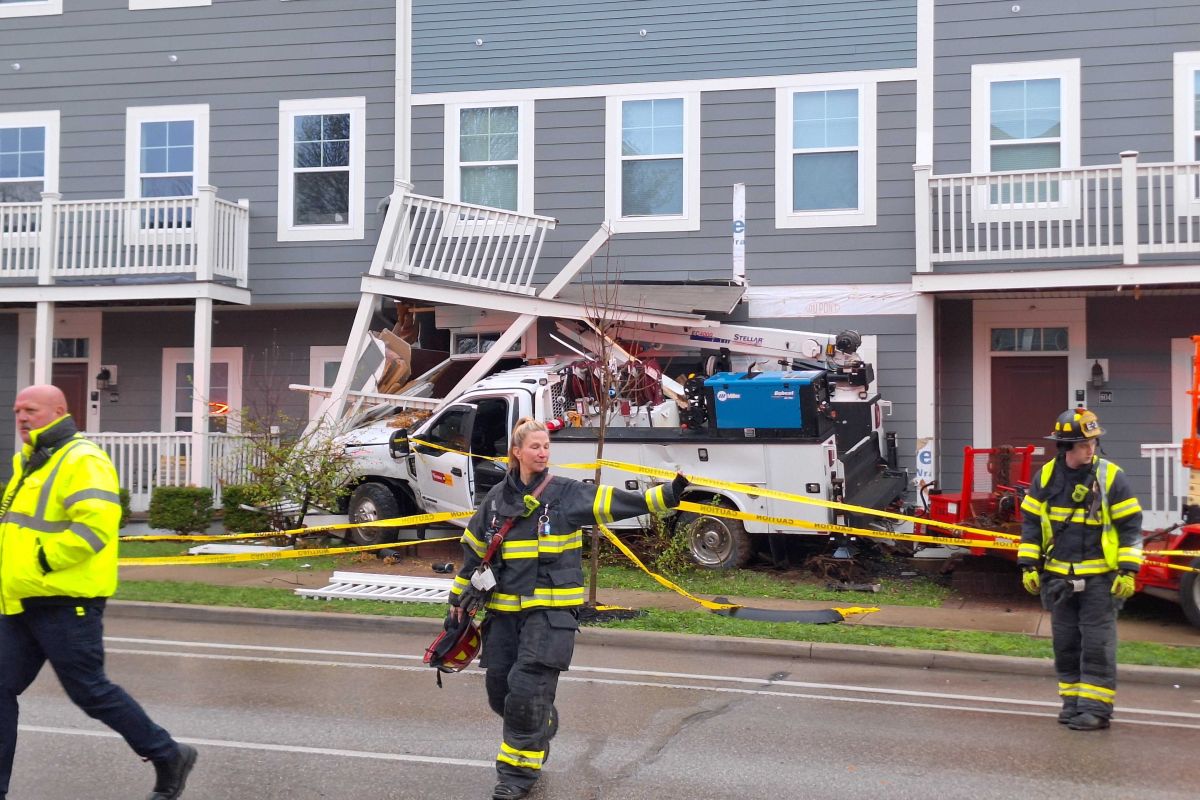 A driver in a pickup truck crashed into an apartment complex Friday morning.
