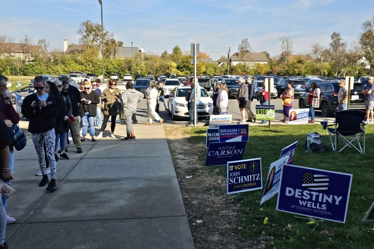 Voters line up outside of the MSD Lawrence Education &amp; Community Cente