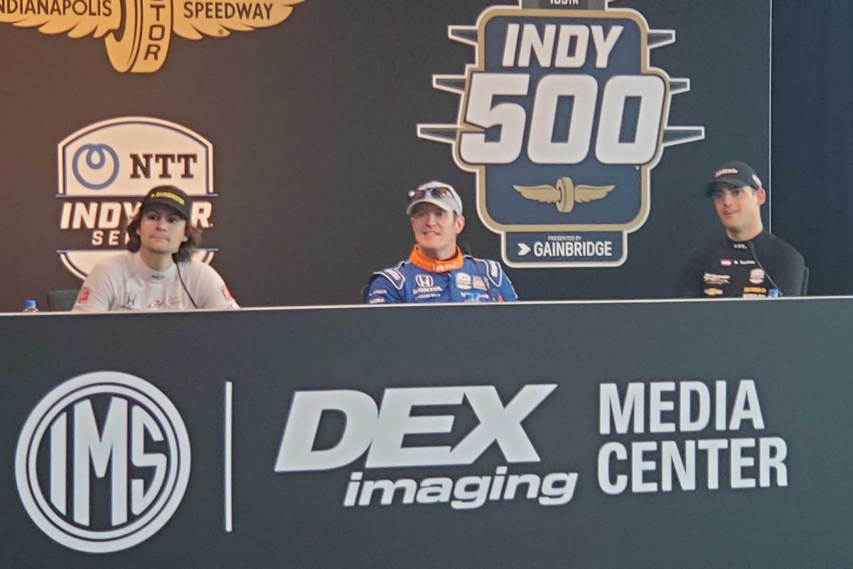 (Left to right) Colton Herta, Scott Dixon and Rinus VeeKay will be the three drivers in the front row for the 105th running of the Indianapolis 500.