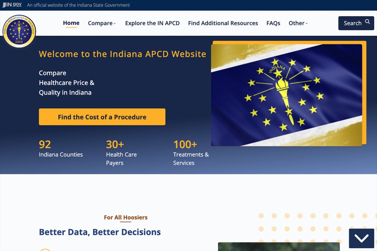 A screenshot of the All-Payer Claims Database website.