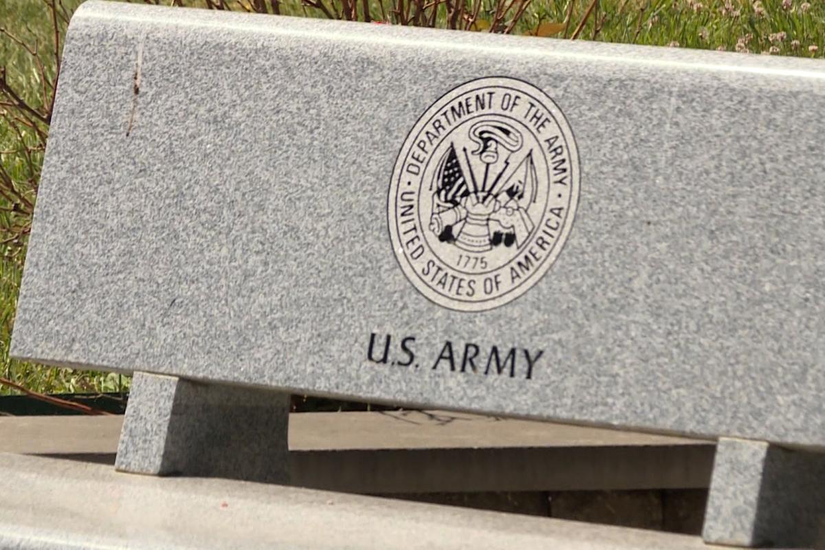 A bench honoring the U.S. Army at Valhalla Memory Gardens in Bloomington. 