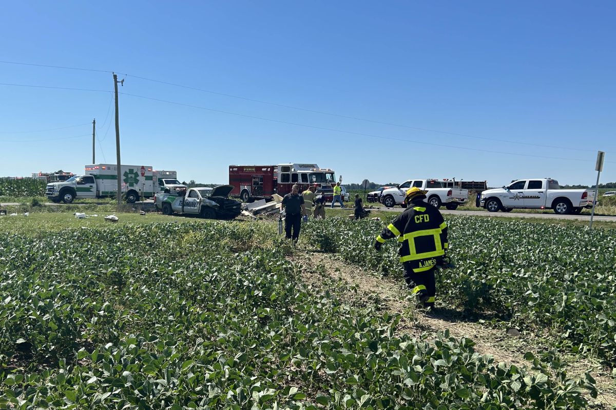 Emergency personel respond to a two-vehicle crash southeast of Columbus Tuesday afternoon.