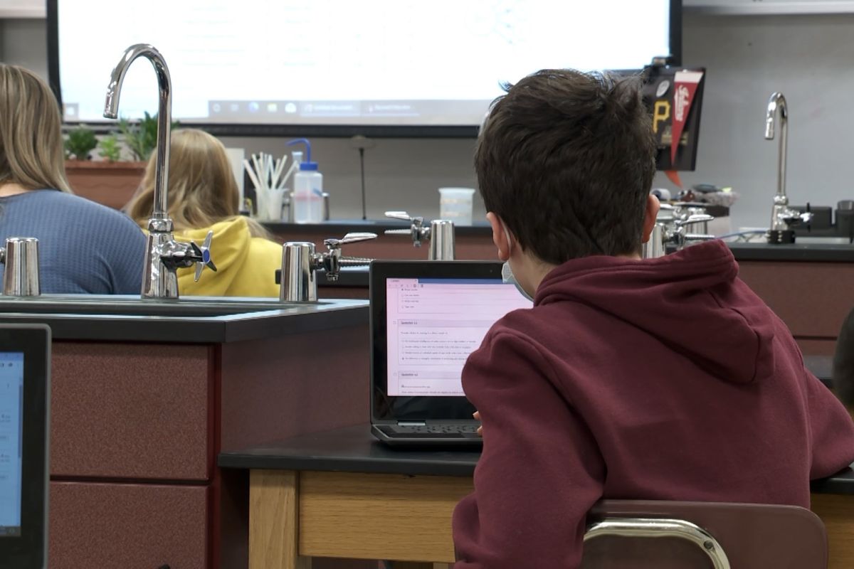 A student in a science class at Bloomington High School North