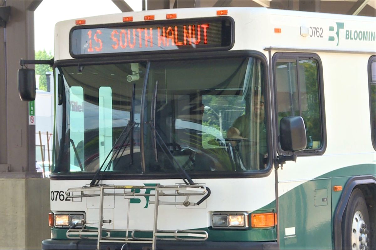 A photo of a Bloomington Transit bus from the front.