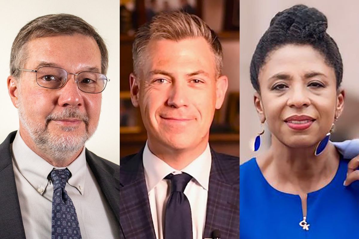  Headshots of Andrew Horning, Jim Banks and Valerie McCray.