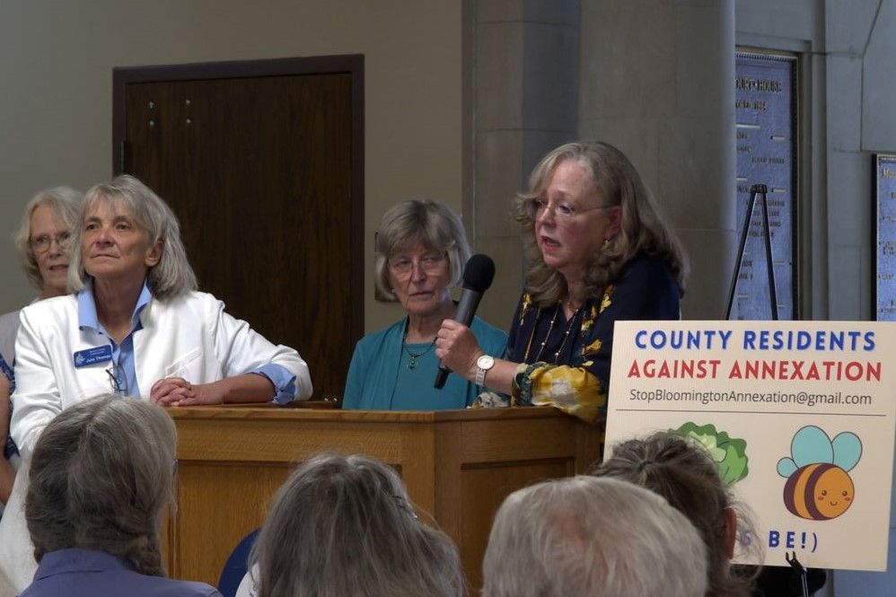 (From left) Monroe County Commissioners Lee Jones, Julie Thomas and Penny Githens with County Residents Against Annexation President Margaret Clements.