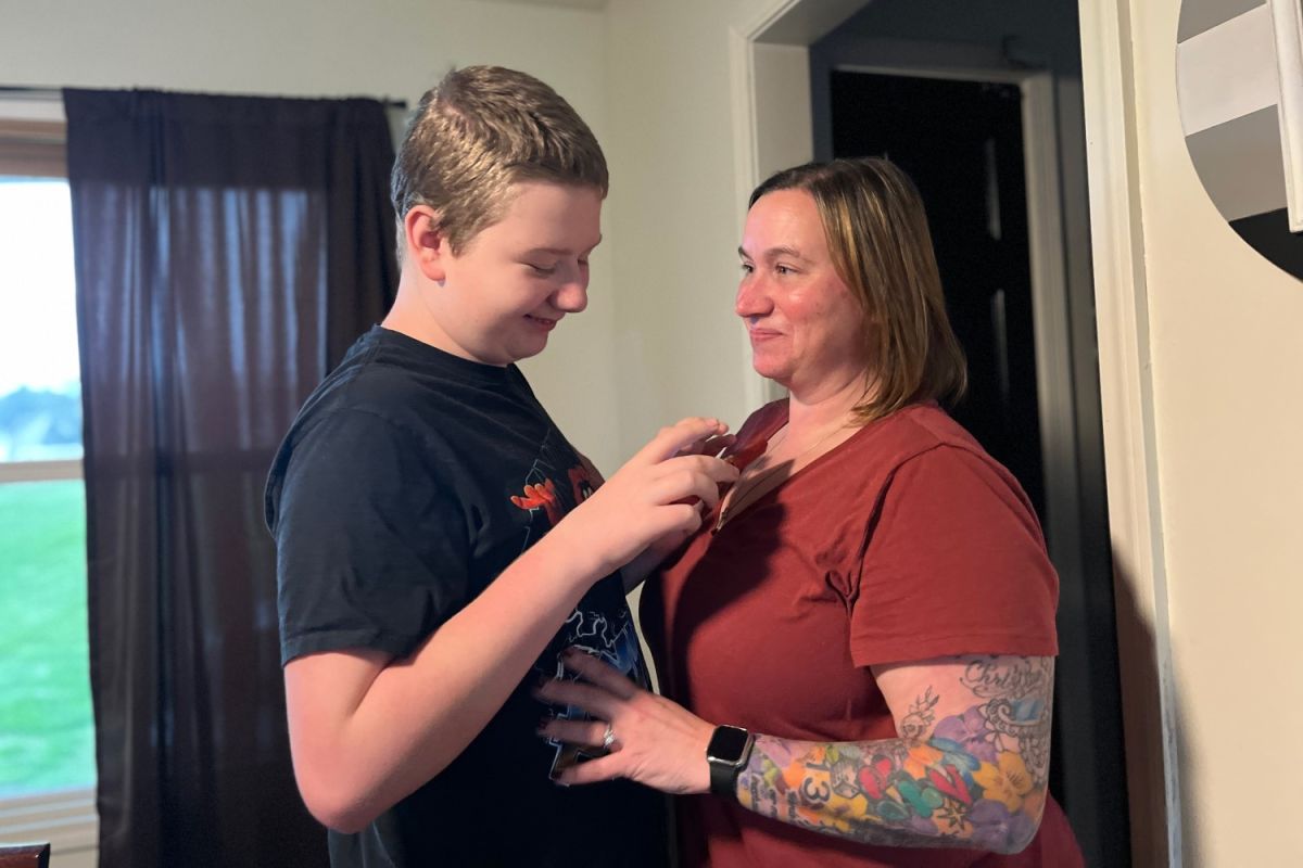 Christian Cooper greets his mom Stephanie right after arriving home in Kouts on Monday, May 2, 2022.