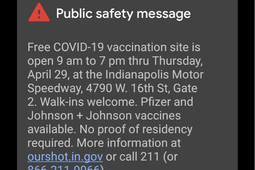 Screenshot of public alert