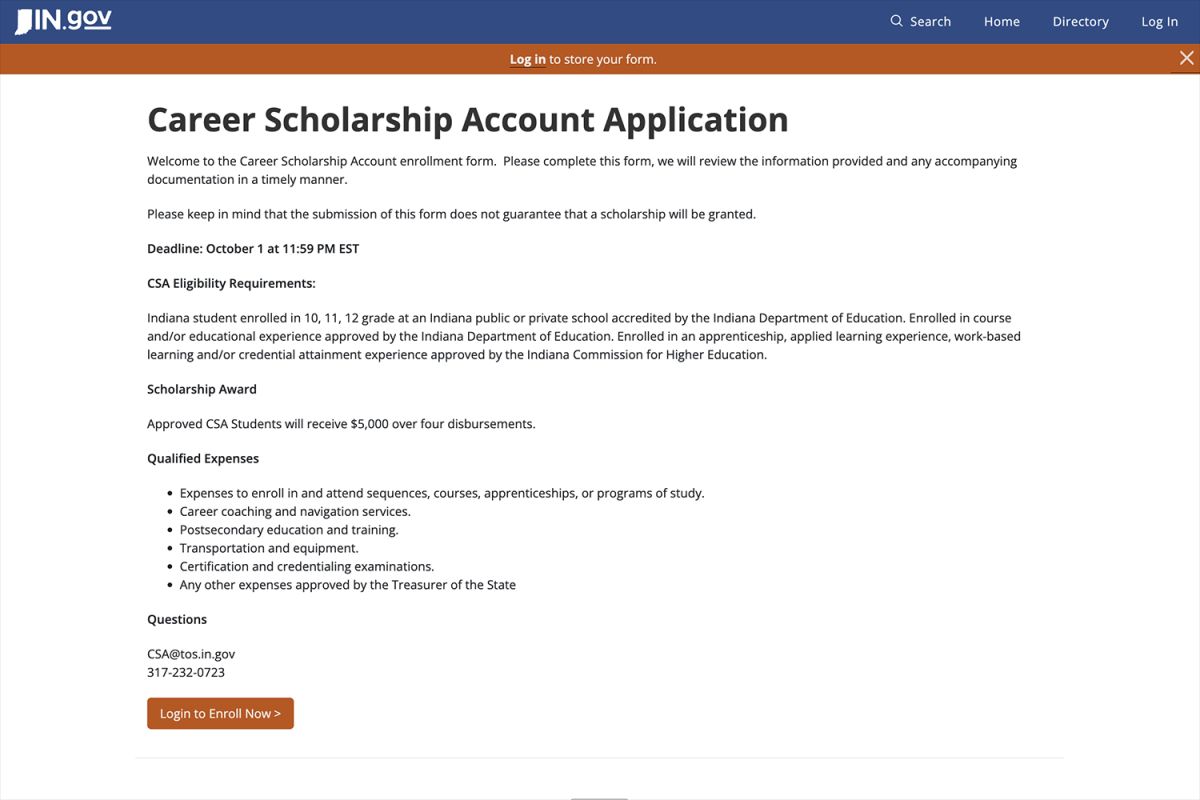 career scholarship screenshot