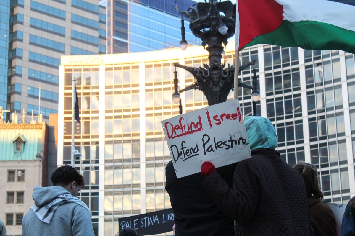 Protesters gathered at Monument Circle in Indianapolis on Nov. 1, 2023, to show support for Palestinians and call on the U.S. to end its support of Israel.