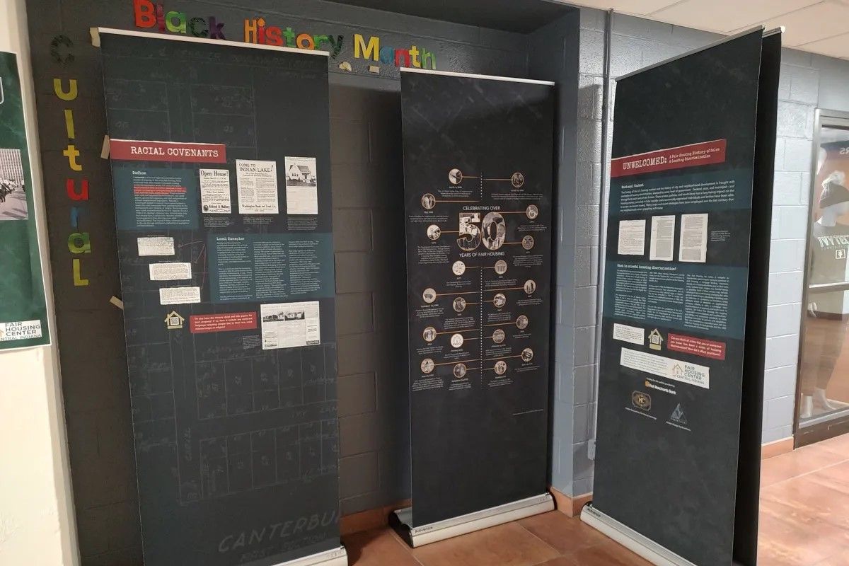 The Fair Housing Center of Central Indiana displays an exhibit called "Unwelcomed: A Fair Housing History of Sales and Lending Discrimination."