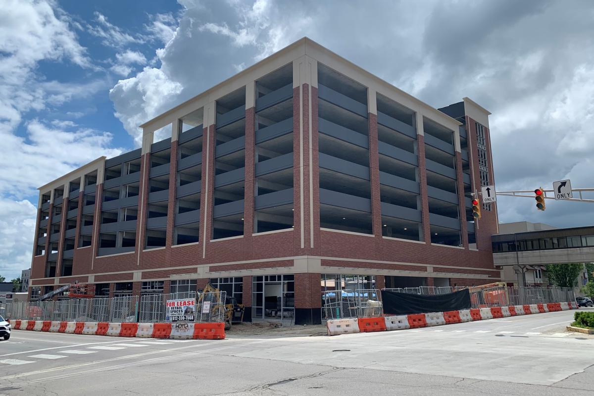 A photo of the Fourth Street parking garage in Bloomington.