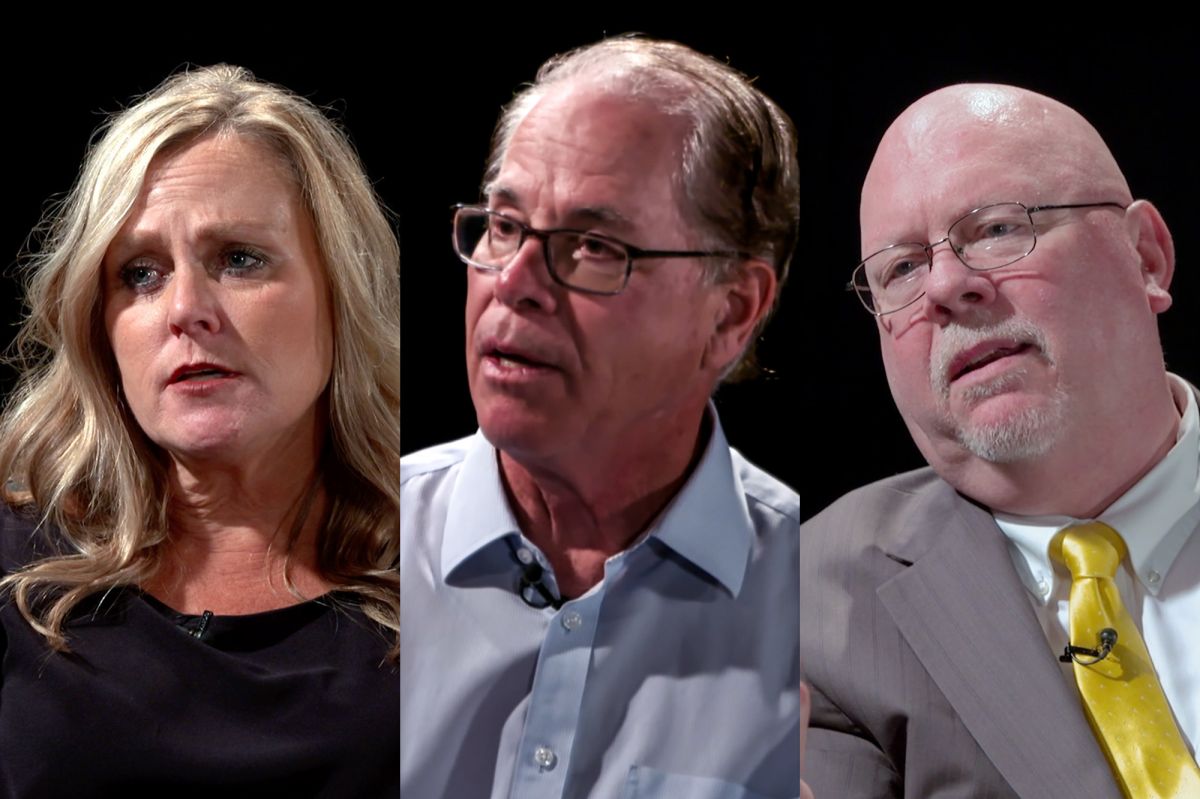 From left to right, Democrat Jennifer McCormick, Republican Mike Braun and Libertarian Donald Rainwater are the candidates for Indiana's 2024 open governor's race.