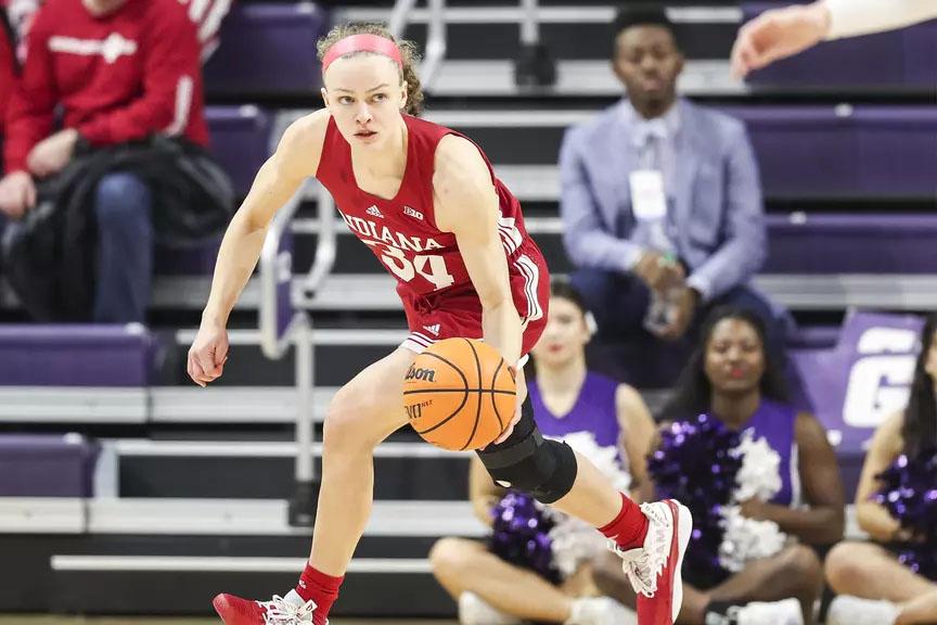 Indiana's Grace Berger dribbles during Sunday's game at Northwestern.