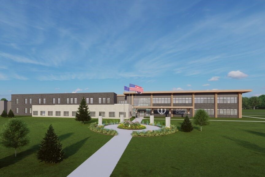  A rendering of the new Hamilton County Indiana National Guard readiness center.