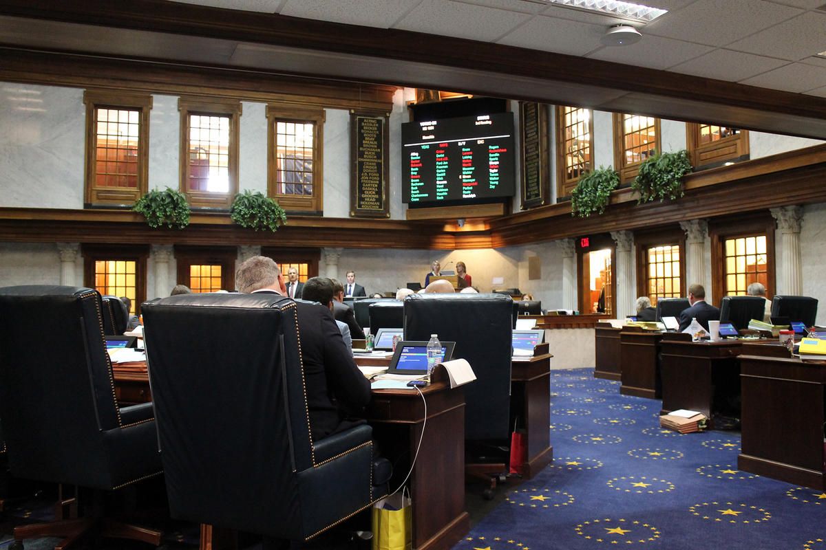 The interior of the Indiana Senate Chambers.