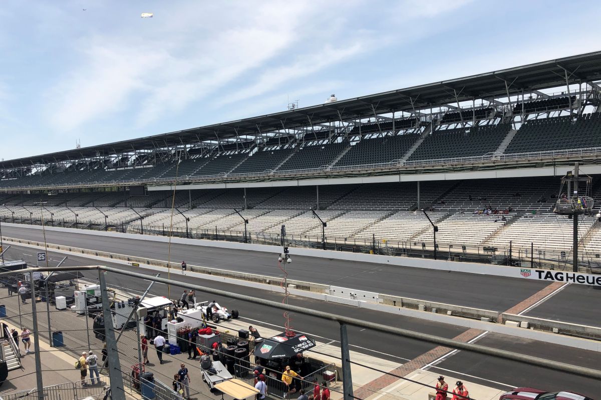 The track and stands at the Indianapolis Motor Speedway, May 2019.