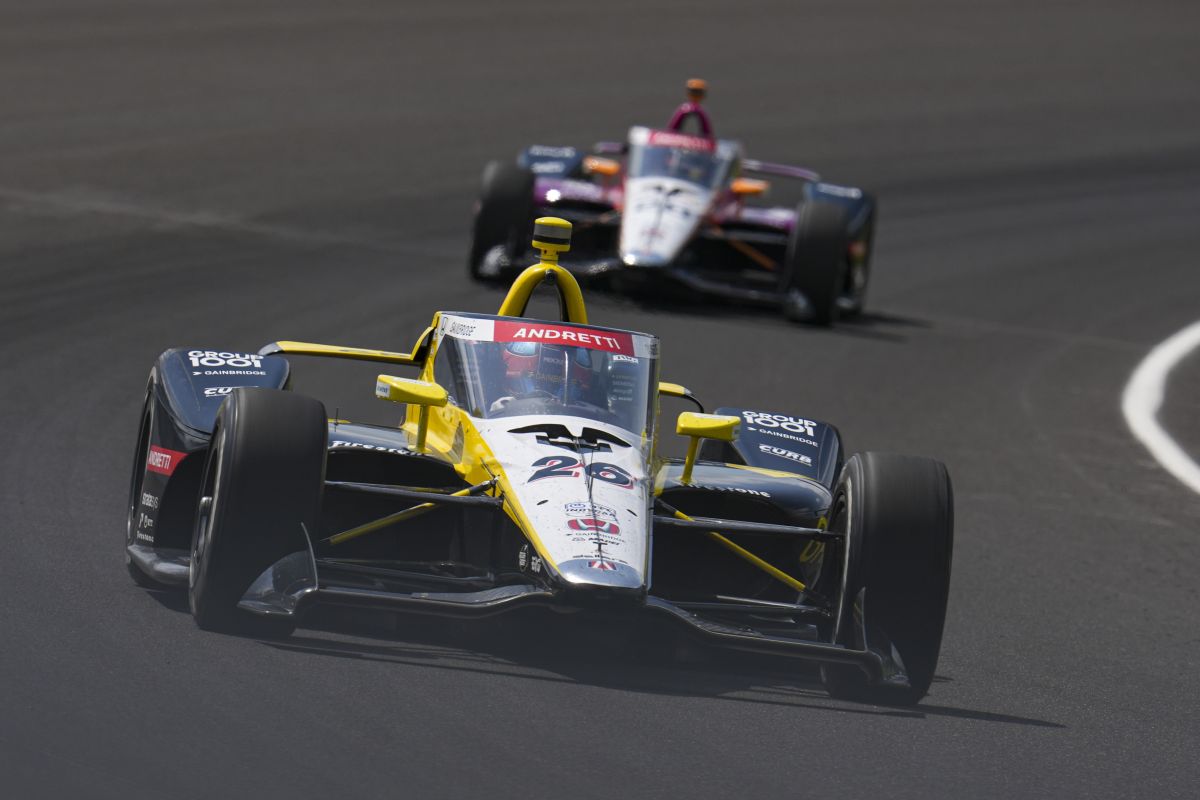 AP OK - Colton Herta drives through the first turn during practice for the Indianapolis 500 auto race at Indianapolis Motor Speedway in Indianapolis, Thursday, May 15, 2025.