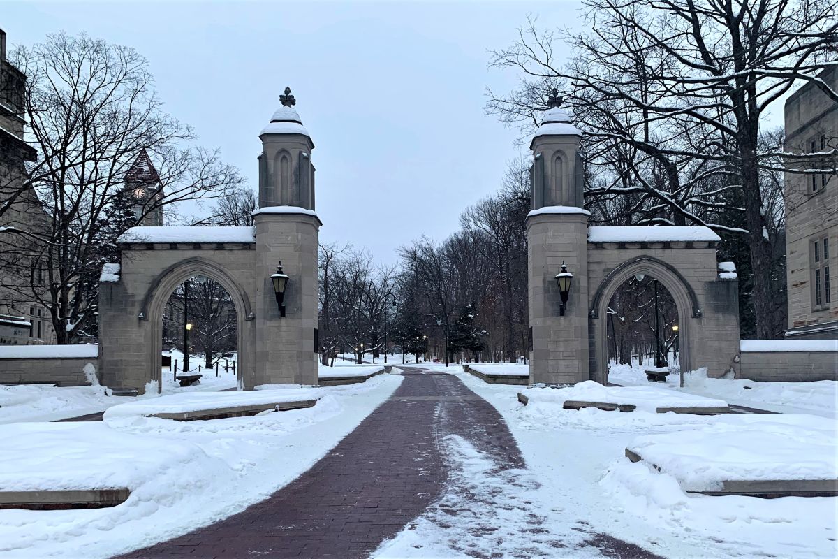 Sample Gates at Indiana University Bloomington campus in the winter/snow, Feb 2021.