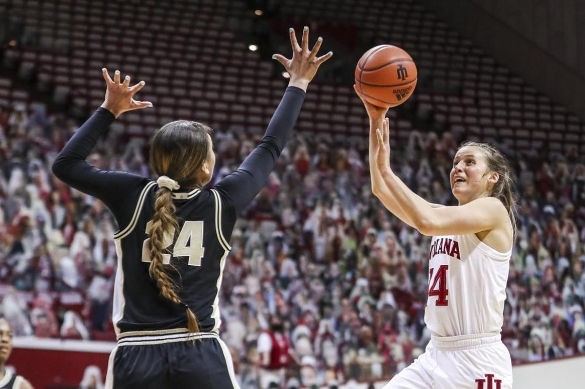 Indiana's Ali Patberg drives to the basket during Saturday's regular season finale against Purdue.