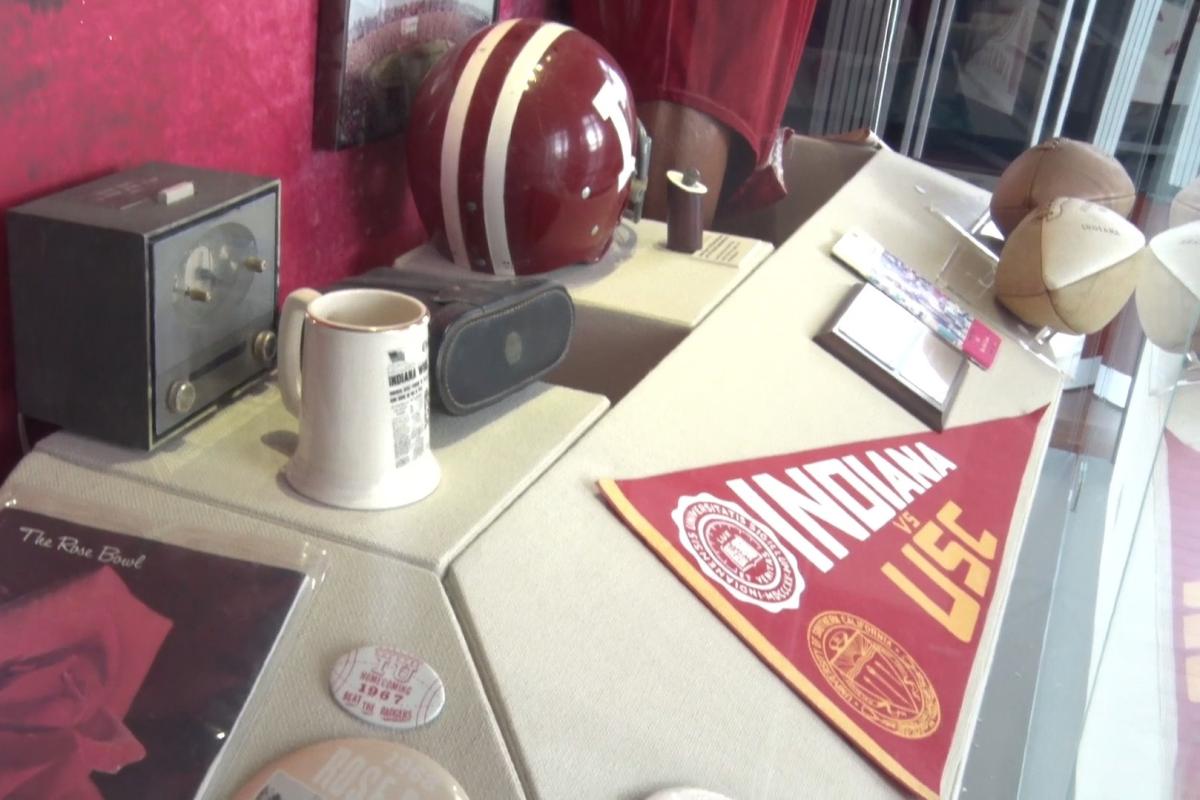 Memorabilia from Indiana's appearance in the 1967 Rose Bowl is on display in IU's Heinke Hall of Champions.