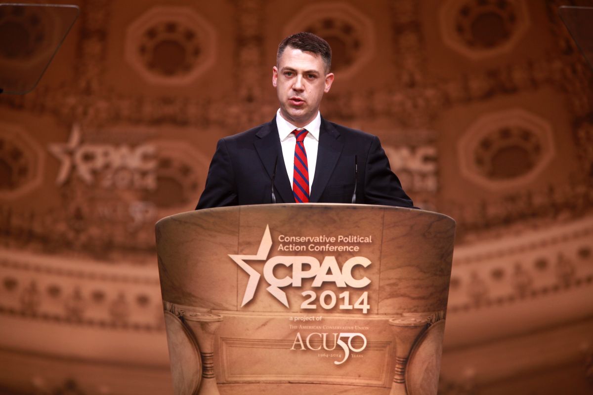 State Senator Jim Banks of Indiana speaking at the 2014 Conservative Political Action Conference (CPAC) in National Harbor, Maryland.