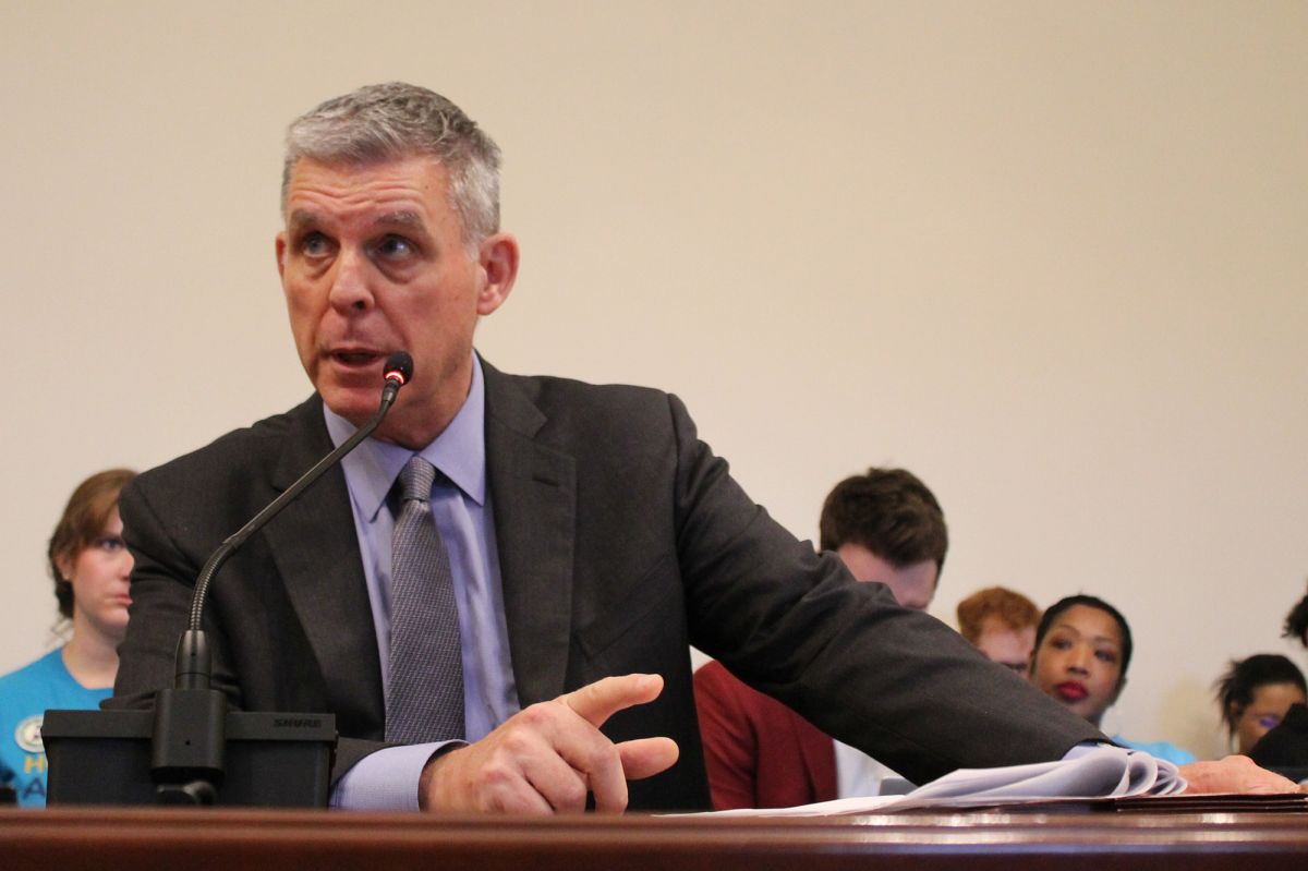 Tim Kennedy, general counsel for the Indiana Hospital Association, testifying in front of the Senate Appropriations Committee. 